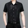 Camisas casuais masculinas no verão para homens botões de impressão xadrez listrado de impressão magra de moda slim lapel solto de manga curta Tops vintage