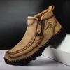 Botas feitas à mão, homens casuais divididos em couro, mantenha sapatos de inverno quentes de moda com zíper com pêlo com peles plus size 3848 230817