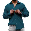 Herrenpullover Vintage Button Down lässige Feste Farbe Baumwolle Leinen Top Stand Collar Long Sleeve Shirt Kleidung Männer modische Streetwear
