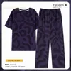 Mäns Sleepwear 2023 Summer Knited Cotton Nightgown Men Pyjamas Set Long Pants Kort ärm Nattkassor Nightshirt Plus -hemkläder