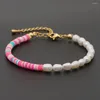 Strand Yastyt Women Jewelry Polymer Clay Summer plage Freshwater Baroque Pearl Bracelet Heishi Berons Bracelets en acier inoxydable chaîne