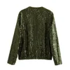 Giacche da donna bombardiere di paillettes per donne giacca oversize verdi da donna manica lunga cappotto da streetwear 2023