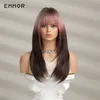 Synthetische pruiken Emmor Synthetische pruiken Ombre roze bruine pruik met pony gelaagde haarcosplay Dagelijkse feest Natuurlijke hittebestendige pruiken voor vrouwen HKD230818