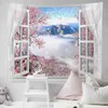 Tapisseries Tapisserie Mur Fond 3D Merveilleux Paysage De Belle Fenêtre Fleurs Brique Fond Décoration Tissu Suspendu R230817