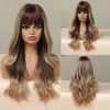 Synthetische pruiken Alan Eaton Dark Brown Blonde Hoogtepruiken met pony Long Water Wave Synthetische pruiken voor vrouwen Cosplay Dagelijkse hittebestendige HKD230818