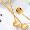 304 Stainless Steel Small Spoon Creative Coffee Stir Spoon Long Handled Honey Stir Scoop Ice Cream Round Spoon Kitchen Cutlery TH1071