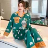 Vêtements de nuit pour femmes printemps et automne Style Cardigan à manches longues survêtement dessin animé mignon doux confortable-vêtement extérieur pyjamas