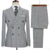 Classic Plaid Men's Wedding Suit Peaked Lapel Tuxedos Double Breasted Slim Fit Groom Wear 2 Pcs Jacket And Pants Customize