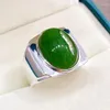 Cluster Rings Men Green Jade Ring S925 Sterling Silver Sieraden Echte Chinese Nefrite Hetian Jades For Boyfriend Husband Gifts