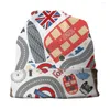 Beralar Londra Doodles Desen Kafa Beanies Caps Unisex Kış Örgü Şapk Yetişkin İngiliz Bayrak Kırmızı Otobüs Bonnet Şapkaları Açık Kayak Kapağı