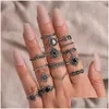 Ringos de cluster Conjunto punk bohemian Vintage Gold Gold Crescent Geométrico Joint para Mulheres Projeto de Cristal Ring Jewelry Gift 6-19pcs/set dro dhsnm