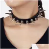 Chokers punk rock gotik ceza kadınları erkek PU deri sier renk başak perçin saplama yaka kolye beyanı parti mücevher damla teslimat dhni7