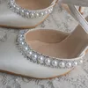 Vestido Sapatos atraídos Pearl Mulher elegante salto de casamento Ivory apontou Bombas 9cm