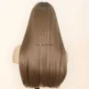 Synthetic Wigs Synthetic Wig With Bangs Long Straight Brown/Linen Color Lolita Anime Cosplay Party Daily Wigs For Women High Temperature Fiber HKD230818