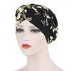 Etnische kleding hijabs dames gedrukt Frosted Milk Silk Headband Bloemdoek Korte Geklaagd kan Haar Turban Scarf Head Wrap Muslim verbergen