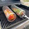 BBQ Tools Accessories 2pcs 360° Grill Basket Cage Stainless Steel Hollow Out Roaster Racks Baking Vegetables Meat Grilling Accessory 230817