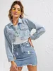 Kvinnors jackor Autumn Women Sexig rippade denimjackor Vintage Casual Short Jean Jacket Långärmning Vinter Kvinnlig mode Frayed Denim Jacket 230817