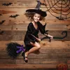 Andra evenemangsfestleveranser Halloween Witch Broom med färgglada band Barn som flyger Broomstick Props Masquerade Party Cosplay Decor 230817