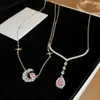 Colliers pendants Mengjiqiao coréen Sweet Delated Rose Heart Zircon Collier pour femmes Girls Fashion Moon Party Waterdrop Party Bijoux