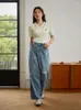 Damesjeans Dushu Old Retro Style gewassen voor vrouwen Summer High Street Losse rechte pijpen Broek Simple Vrouw