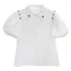البلوزات النسائية Dabuwawa Bubble قميص الأكمام 2023 الصيف القوس برسمة المكتب العادي سيدة أعلى DM1BST061