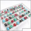 Band Rings Jewelry 20Pcs Vintage Square Ellipse Turquoise Stone Ring For Men Women Party Gift Mix Style Drop Deliv Dhq5O Delivery Dhimr