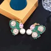 Boucles d'oreilles étalon trois graces belles roses vert cubique zircone imitation perle grand papillon pour femmes bijoux de fête de luxe E1406