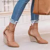 Dress Shoes 2021 Wedges Women Sandals Summer Fashion Buckle Solid Pointed Sweet Casual Office Party Wedding Shoes Plus Size Ladies Sandals T230818