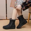 送料無料新製品スノーブーツデザイナーブラックグレー女性冬の温かいぬいぐるみ足首ブーティーフロントジッパーノンスリップコットンパッド付き屋外靴