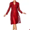 Robes Décontractées Basiques Femmes Elegante Deux Pièces Charme Solide Mère De La Mariée Dentelle Vestidos Noble Robe Élégante Robe Femme D7 Dhbqj