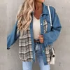 Giacche da donna Autunno giacca da donna a quadri a pianta lunga camicie abbottonate con abbottonatura a velluto a bordo di denim cappotto casual tops outwear con tasca 230818