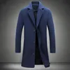 Herenwol Blends Autumn en Winter Solid Color Casual Business Woollen Coats Highd Merk Slim Long Coat Male jas 230818