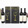 Gift Wrap 12pcs Handheld Paper Bag Black Cardboard Gilded Grape Leaf Wine Pouch Single Double Bottle Beer Portable Nylon Rope Handle Sack