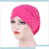 Beanie/Schädelkappe Frauen Perlen Elastizität Turban Hut Muslim Chemo Kappe Arabische Haarausfall Kopfschatz -Wrap erklies Beanies zufällige Farbe Wv7wz Dhhhta