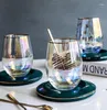 Vattenflaskor Creative Glass Cup Coffee Set Hem Europeisk stil liten lyx med sked och maträtt eftermiddagste