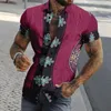 メンズカジュアルシャツレトロトップ夏半袖シャツ3Dプリント南東アジアスタイルラペル特大の快適な美しい
