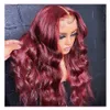 Burgundy 99J Red Lace Front Human Hair Wigs Colored Body Wave Wig Glueless 13x4 220%density HD Transparent Lace Frontal Wig 30 36 Inch