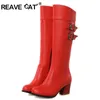 Stövlar Reave Cat Big Size 3052 Autumn Winter Shoes Ladies Knee Boot Fashion Botas Hoof Heels Zip Buckle Cool Party Sexig 230818