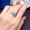 Cluster Rings Light Luxury Four-leaf Clover Swiss Blue Topaz Colored Jewel Open Ring For Women