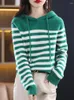 Swetery dla kobiet wełna kaszmirowa sweter kobiety jesienne zimowe kaptura Kint Kint Striped Samice Bluzy Zachaża luźne pullover