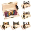 Neck Ties Wedding Bow Tie for Men Classic Burgundy Pre-tied Bowtie brooch wooden box Set for Party Show Butterfly Knot Groom man Gift 230818