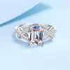 Rings de cluster real Mossanita real 3Ct Gra Pass Emerald Cut Radiant S925 Sterling Silver Brilliant Diamond White Gold Bating Jewelry