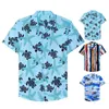 Hommes T-shirts Tee Shirt Épais Bord De Mer Rayé Coloré Imprimé Manches Courtes Poignets Bouton Port Style Floral Vers Le Bas