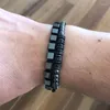 Pulseras con dijes, 2 uds., conjuntos clásicos para hombres y mujeres, pulsera de hematita cuadrada de 6MM, brazalete trenzado hecho a mano, joyería Punk negra de circón incrustado