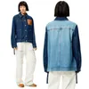 Новая джинсовая куртка высокого качества Loe Дизайнерская куртка Мужчины Женщины Свободное джинсовое пальто Трендовая джинсовая одежда Кардиган Комбинезоны с высокой талией Вышитые джинсы Негабаритные