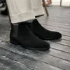 Boots Black Men Chelsea Cow Velvet Solid Color Square Toe Wear Classic Western Booties Business Casual Autumn Winter Shoes 230818