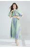 Dwuczęściowa sukienka Letnia Święta Kolorowy gradient Dwuczęściowy zestaw Kobiety Krótki rękaw Top Elastyczne talia Tkana bawełniana maxi spódnice Suit 2024