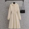 Casual Dresses 2023 Women's Dress Autumn Winter Korean Style All-Matched A-Line Mid-Length Solid Color Drawstring Hooded