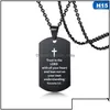 Pendant Necklaces Pendants Jewelry Bible Verse Necklace Cross Stainless Steel Mens Dog Tag Religious Black For Christian Prayer Gift D Dhun0