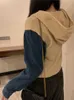 Femmes tricots t-shirts pulls pour femmes automne à capuche fermeture éclair tricots cardigan polyvalent bloc de couleur à manches longues haut coréen mode manteaux 230818